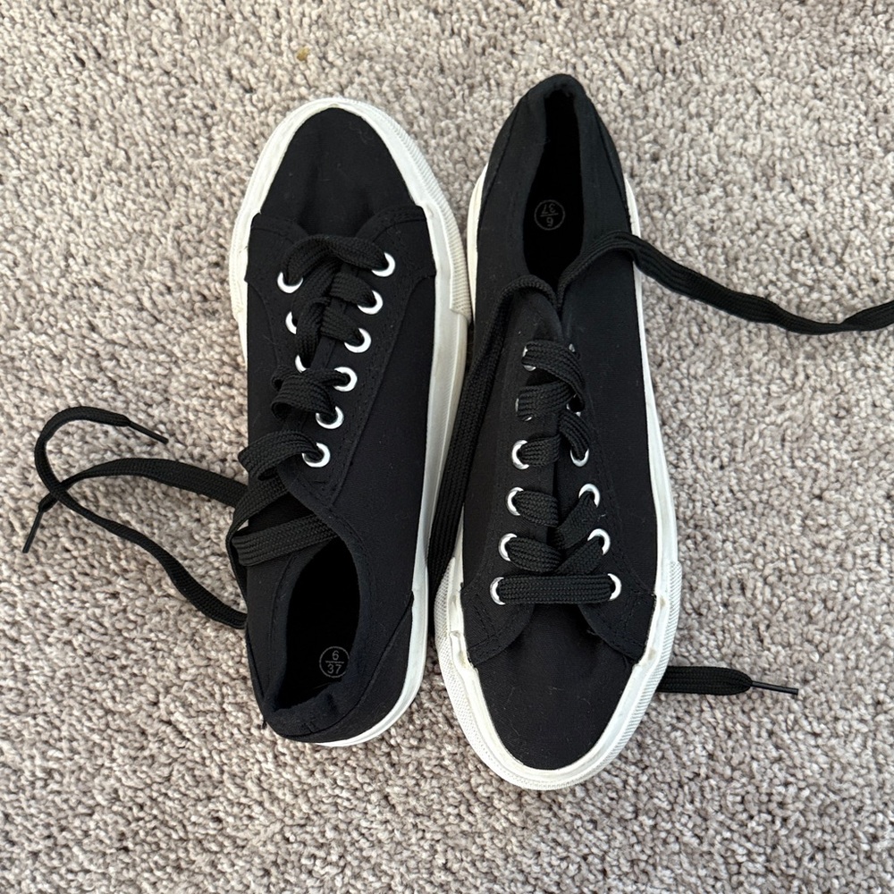 Black Canvas Sneakers with White Soles